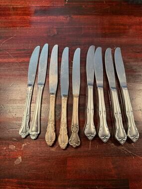 Lot of 9 Vintage Silverplate Stainless Dinner Knives-Mixed Patterns- Monogrammed